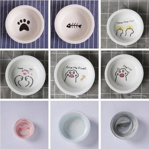 TECHOME New Cute Patterns Ceramic Pet Bowl Cute Cat Bowl Water Basin Dog Pot Pet Drinking Eat Bowl Round Ceramic Bowl Feeders