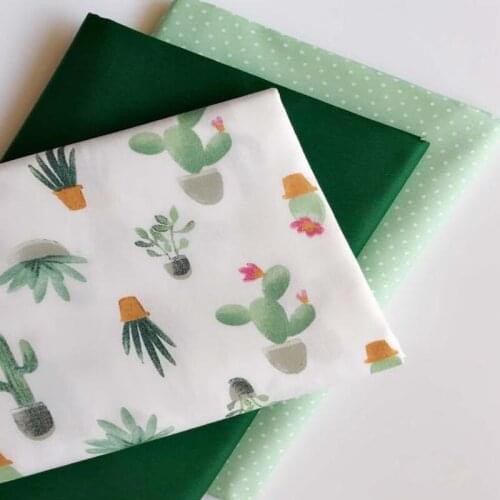 50x160cm Cartoon Cactus & Green Polka Dot Deep Green Printed Cotton Fabric Floral Fabric For Baby Cloth Quilting Clothing