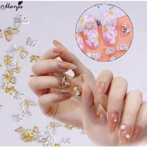 Monja Gold Silver Butterfly Nail Art Decoration Mixed Shaped Metal Hollow Rivets Shiny Sequins Nail Rivet Manicure Accessories