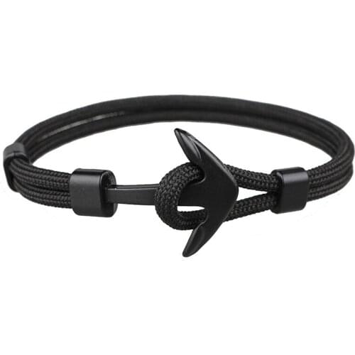 Fashion Silver Black Anchor Bracelets Men Charm Rope Chain Bracelet Male Wrap Metal Sport Hooks