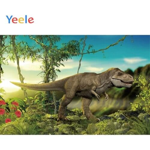 Yeele Painting Tyrannosaurus Dinosaur Flower Forest Photography Backdrop Personalized Photographic Backgrounds For Photo Studio