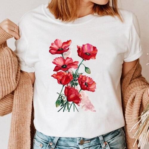 Women Casual Flower 90s Cute Graphic Top Print Clothing 90s T Shirt Female Tee Ladies Fashion Short Sleeve Cartoon T-shirt