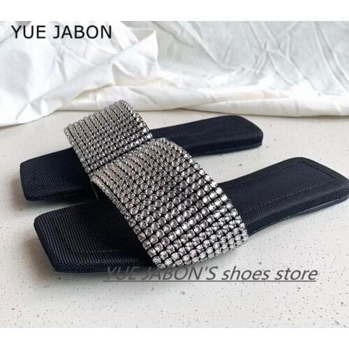 Runway Summer Slippers women Luxury Design bling bling crystal Open Toe beach Shoes rhinestone beach Sandalias mules ladies