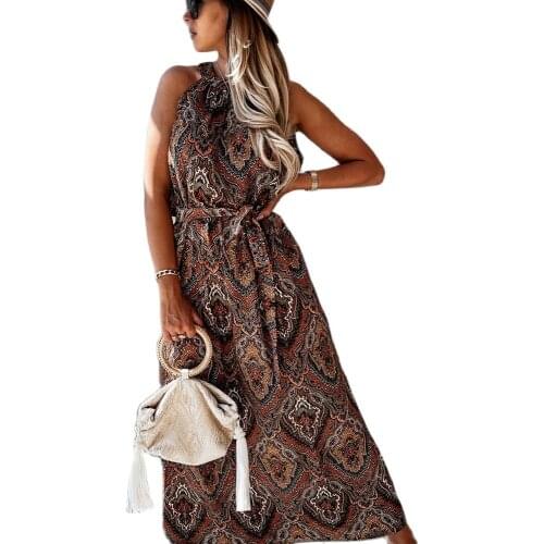 New Design Good Quality Factory Price Fashion Hot Selling Womens Round Neck Sleeveless Print Dress