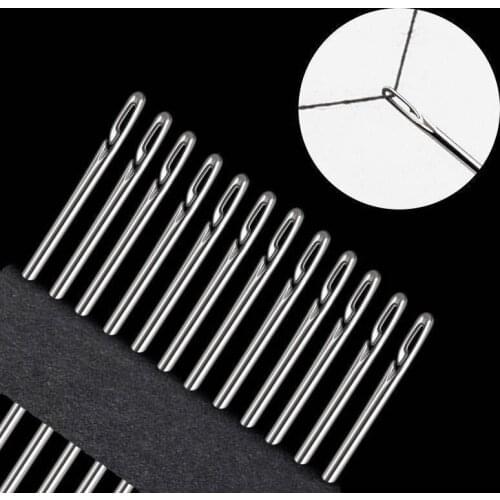 12Pcs/set Stainless Steel Elderly Needle-side Hole Blind Needle Household Sewing Hand Sewing Needless Threading Apparel Sewing