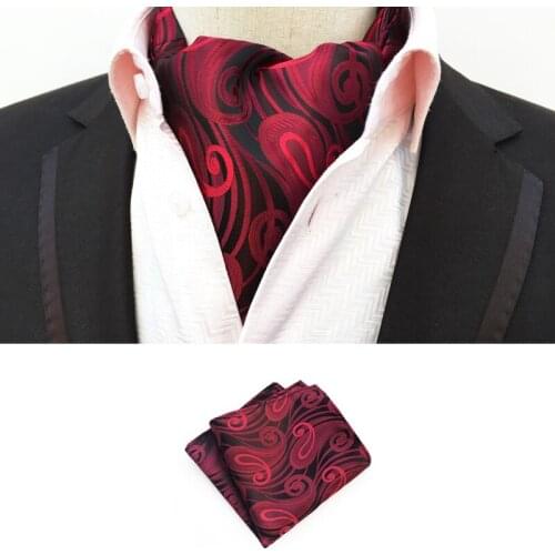 2020 Gentlemen Fashion Ascot Handkerchief Set Red Paisley Luxury Formal Scarf for Wedding