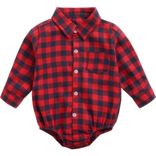 3 Colors Plaid Long-sleeves Shirt Outfits Cotton Baby Boys and Girls Rompers Fashion Newborn Jumpersuit 0-24M