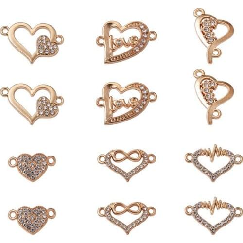 36pcs/box Alloy Rhinestone Links/Connectors Heart Light Gold for Jewelry Making DIY Bracelet Necklace Supplies