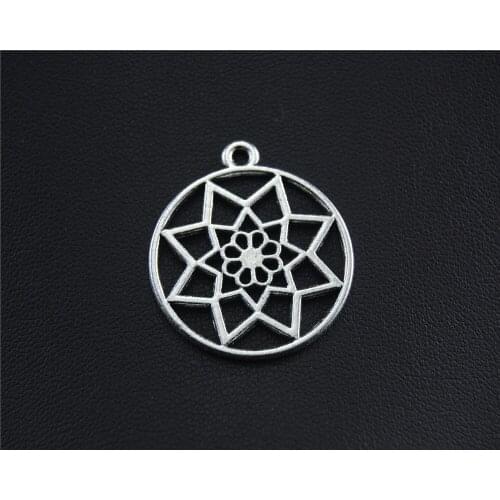 5pcs Silver Color Filigree Geometry flower Round Charm DIY Jewelry Findings Accessories 25mm A1432