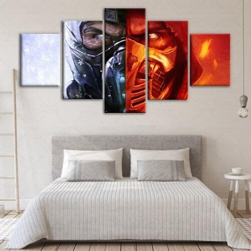 5 Pieces Scorpion Sub-Zero Mortal Kombat Poster Canvas Print Painting Home Decor Wall Art Prints For Bedroom Living Room Decor