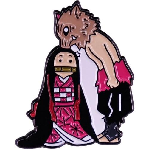 Anime Demon Slayer Hashibira Inosuke Kamado Nezuko Cute Cartoon Metal Enamel Clothes Backpack Coat Lapel Badge Brooch Pin