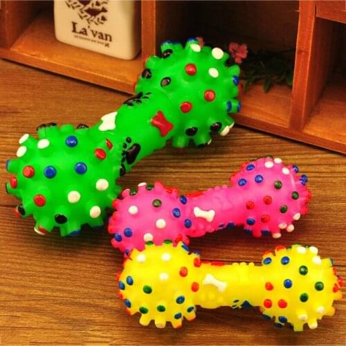 Free Shipping Pet Dog Toys Sounds Dumbbell Shape Squeaky Toy Cat Dog Natural Non-Toxic Teeth Cleanin Toys S L Size Random Color