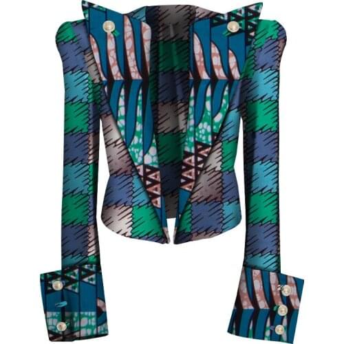 Bintarealwax African Print Wax Coat Dashiki Blazer Plus Size 6xl Africa Style Clothing for Women Crop Top Casual Coat WY5592