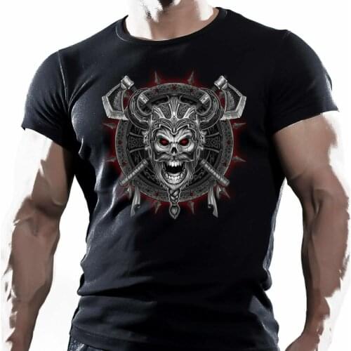 Viking Skull Shield Bodybuilding Training Boxing Fighting Workout T-Shirt. Summer Cotton O-Neck Short Sleeve Mens T Shirt New