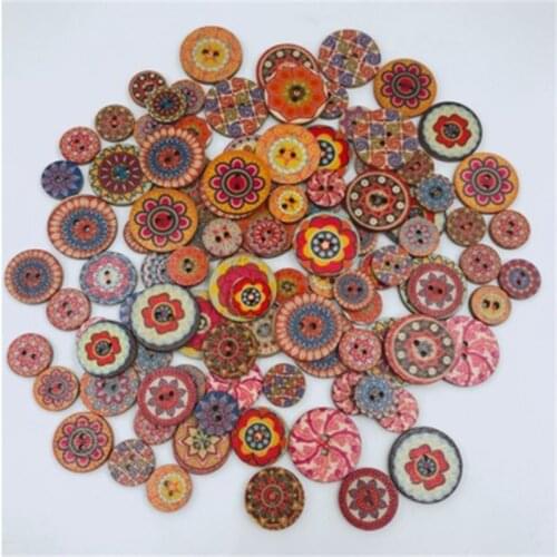 100pcs Retro Series Wood Buttons for Handwork Sewing Scrapbook Clothing Crafts Accessories Gift Card Decor 20-25mm