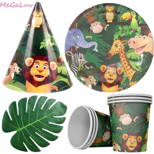 Zoo Jungle Animal Tableware Banner Happy Birthday Party Decor Kids Paper Napkins Plates Cups Cartoon Zoo Birthday Party Supplies