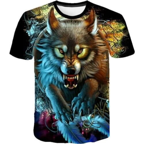Fashion new animal wolf 3d printing mens short-sleeved t-shirt factory direct sales casual loose compassionate male streetwear