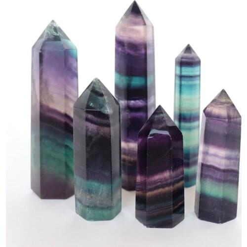 Room Decor Natural Geode Fluorite Crystal Colorful Striped Amethyst Quartz Stone Point Healing Hexagonal Wand Home Decoration
