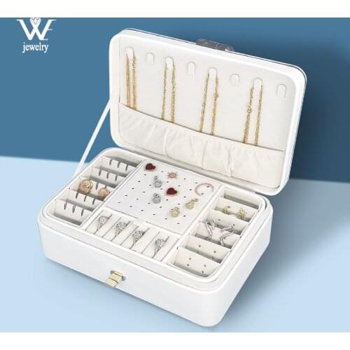 WE New Big Jewelry Storage Box Creative Mirrored Leather Portable Double-layer Makeup Storage Box PU Watch Box Necklace Holder