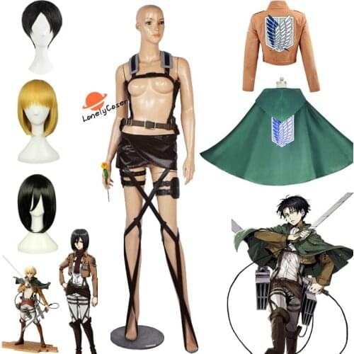 Anime Attack on Titan Levi Ackerman Cosplay Costume Armin Arlert Wig Jacket Cloak Leather Belt Apron Skirt Scouting Legion Cape
