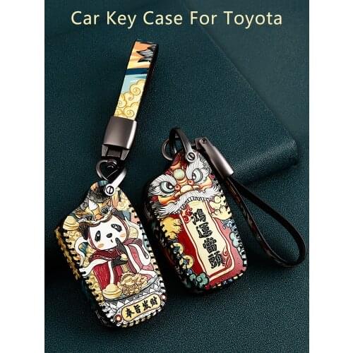 Leather Car Key Case Cover Chain Holder for Toyota CHR Rav4 2019 Aqua Highlander Prius Prado 150 Corolla 2020 Auto Accessories