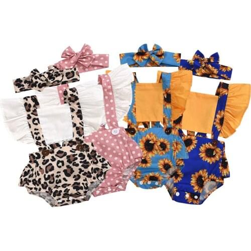 Summer 0-2T Cotton Fashion Baby Girl Rompers Ribbon+Printed Rompers Flora Girls Outfits Babies Clothes Children Clothing