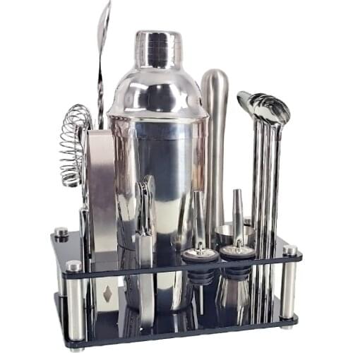 Bartender Kit 14-Piece Acrylic Stand Stainless Steel Shaker Cocktail Set For Mixed Drinks Martini Bar Tools