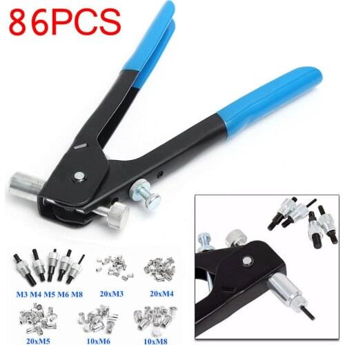 86pcs M3-m8 Threaded Nut Rivet Insert Tool Set Riveter Rivnut Riveting Kit саморезы гайка набор инструментов