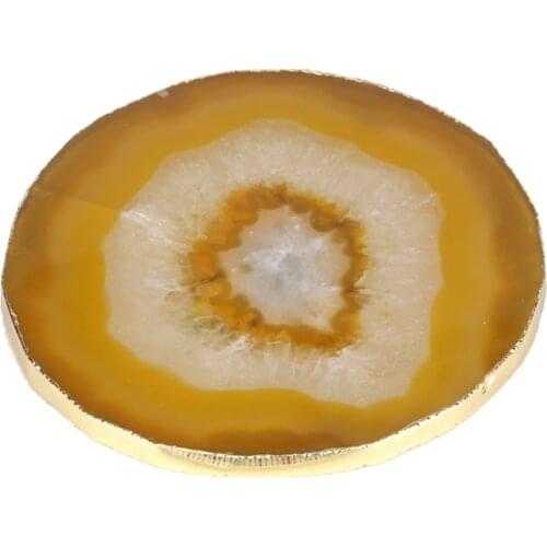 Pure Gold Color Thick Yellow Onyx Stone Slice Jewelry Display Tool Coaster For Drink Cup For Cupcake Home Decor Wedding Gift