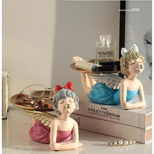 Nordic Angel Bubble Resin Girl Metal Storage Tray Ornaments Home Livingroom Sculpture Crafts Coffee Table Figurines Decoration