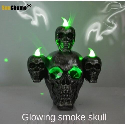 New Luminous Skull Head Plastic Ghost Festival Three Ghost Heads Will Spray Smoke Skull Halloween Decoration Props