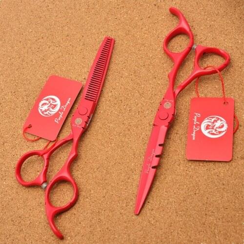 6.0'' Purple Dragon Japan 440C Red Hairdressing Scissors Cutting Shears Thinning Scissors Z1010 Professional Human Hair Scissors