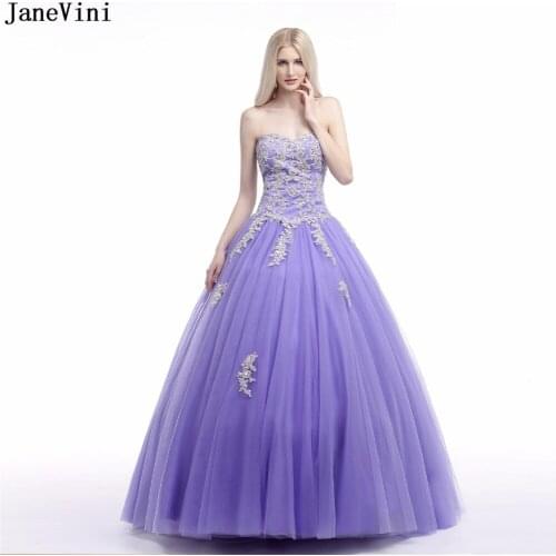JaneVini Charming Ball Gown Tulle Long Bridesmaid Dresses Sweetheart Lace Appliques Beaded Girls Pageant Prom Dress Floor Length