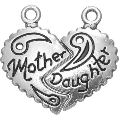 Wholesale Double Pendant Mother Daughter Gift Alloy Jewelry Heart Shape Pendant Charms