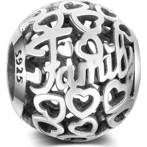 Authentic 925 Sterling Silver Bead Simple Love Family Hollow Round Beads For Original Pandora Charm Bracelets & Bangles Jewelry