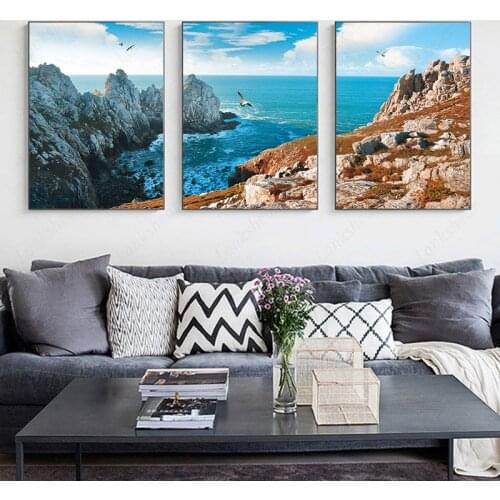 Sea Island Natural Landscape Poster Home Decor Wall Art Canvas Painting Rock Strait Print Scenery Pictures for Dormitory Design