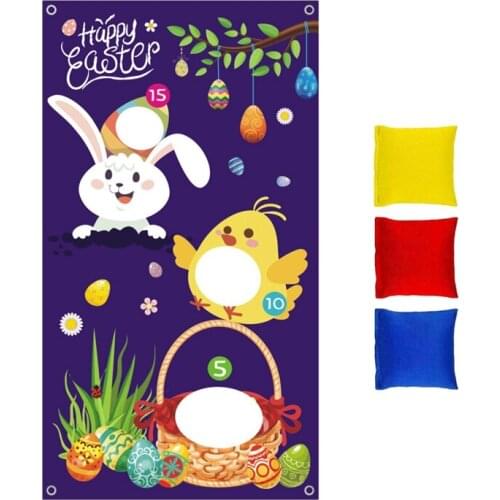 Easter Toss Game Banner with 3 Bean Bags, Indoor Outdoor Throwing Bean Bags Games for Kids Adults Family Banner