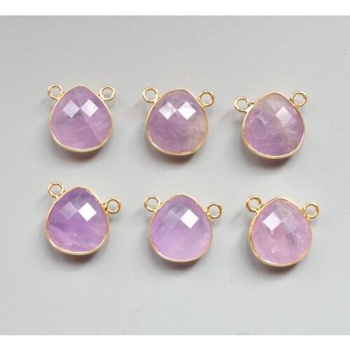 Amethysts facted Water drop shape connector pendants ,purple quartz charm for jewelry