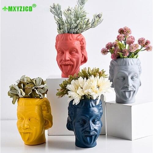 Portrait Vase Character Sculpture Flower Pot Item Container Desktop Flower Arrangement Container Head Statue Decorations