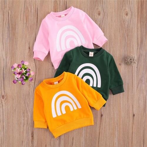 Casual Sweatshirts For Toddler Baby Boys Girls Rainbow Print Long Sleeve Crew Neck Loose Fit Tops 0-3 Years