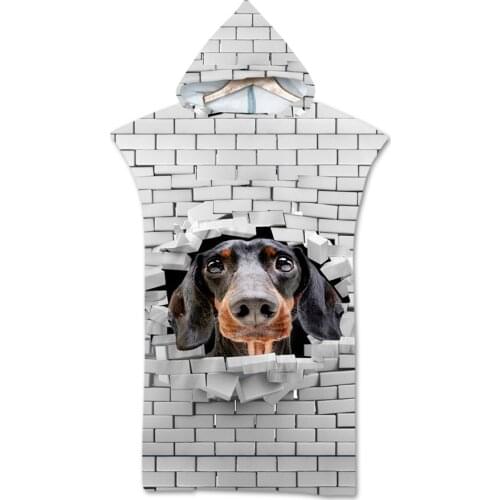 Drop Shipping Animal Pattern Dog Cat Large Hooded Swim Surf Bath Beach Towel Poncho 75*110cm Adult