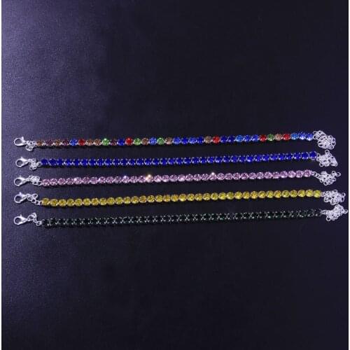 Colourful Tennis Anklets Iced Out Chain Leg Bracelets Crystal Jewelry Enkelbandjes Sieraden Hip Hop Jewelry Women Men