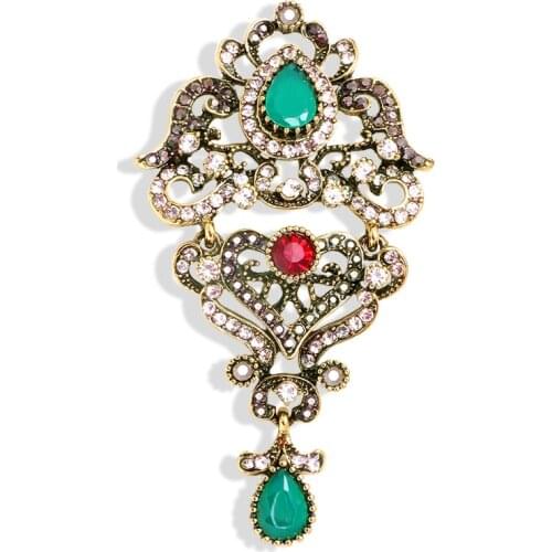 Retro Brooch Baroque Corsage Female Scarf Buckle Gold Plated Morocco Arabic Hijab Pins Middle East Trendy Brooches