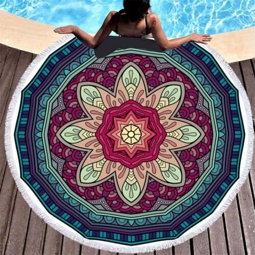 Retro Luxury Circular Microfiber Beach Towel 3D Bohemian Mandala Geometric Print Picnic Yoga Mat Bathing Towels