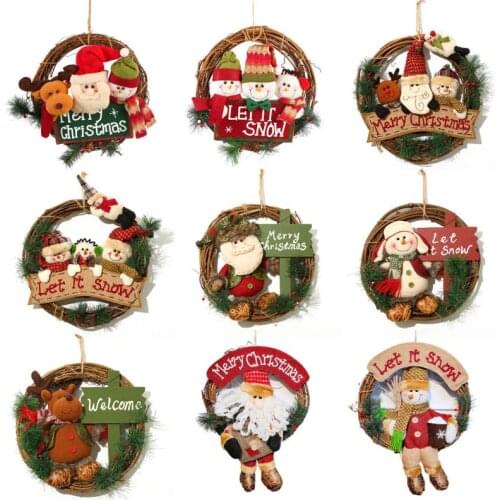 Christmas Large Solid Wood Rattan Door Wreath Hanger Cute Xmas Element Doll Door
