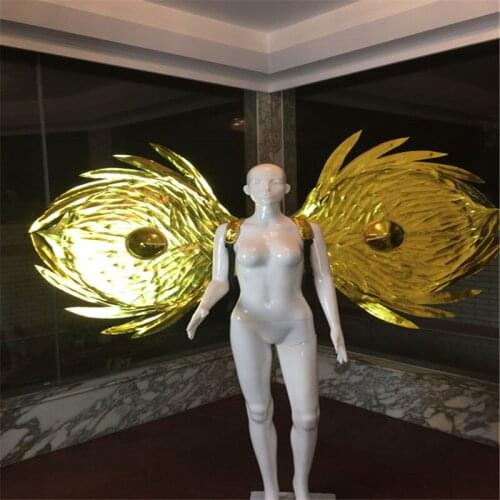 S70C Ballroom dance gold mirror wings car models performance show stage wears backplan party cosplay dress clothe disco outfit