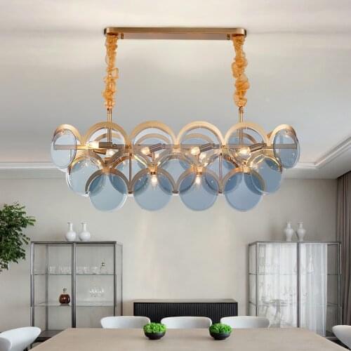 Modern Gold chandelier lighting for dining room rectangle led crystal light fixture Kitchen island cristal led hang lamps