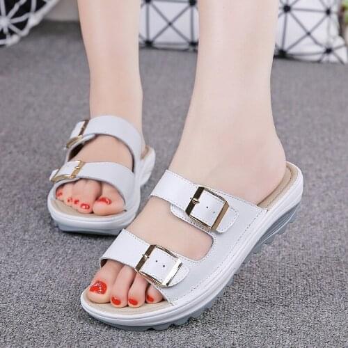2021 New Women Sandals Wedges Sandals Ladies Open Toe Round Toe Buckle Black Yellow White Platform Sandals Shoes