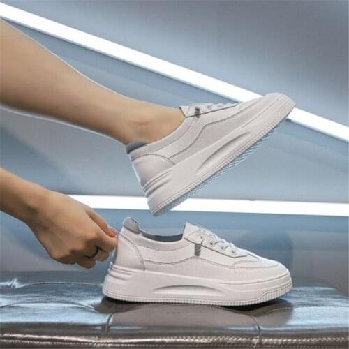 New ladies sneakers fashion leather round head shallow mouth thick bottom non-slip lightweight comfortable casual shoes women