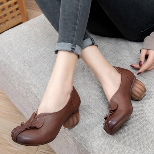 YourSeason Ladies Mori Style Casual Sewing Shoes 2021 Spring Autumn Handmade Concise Women Vintage Pumps Genuine Leather